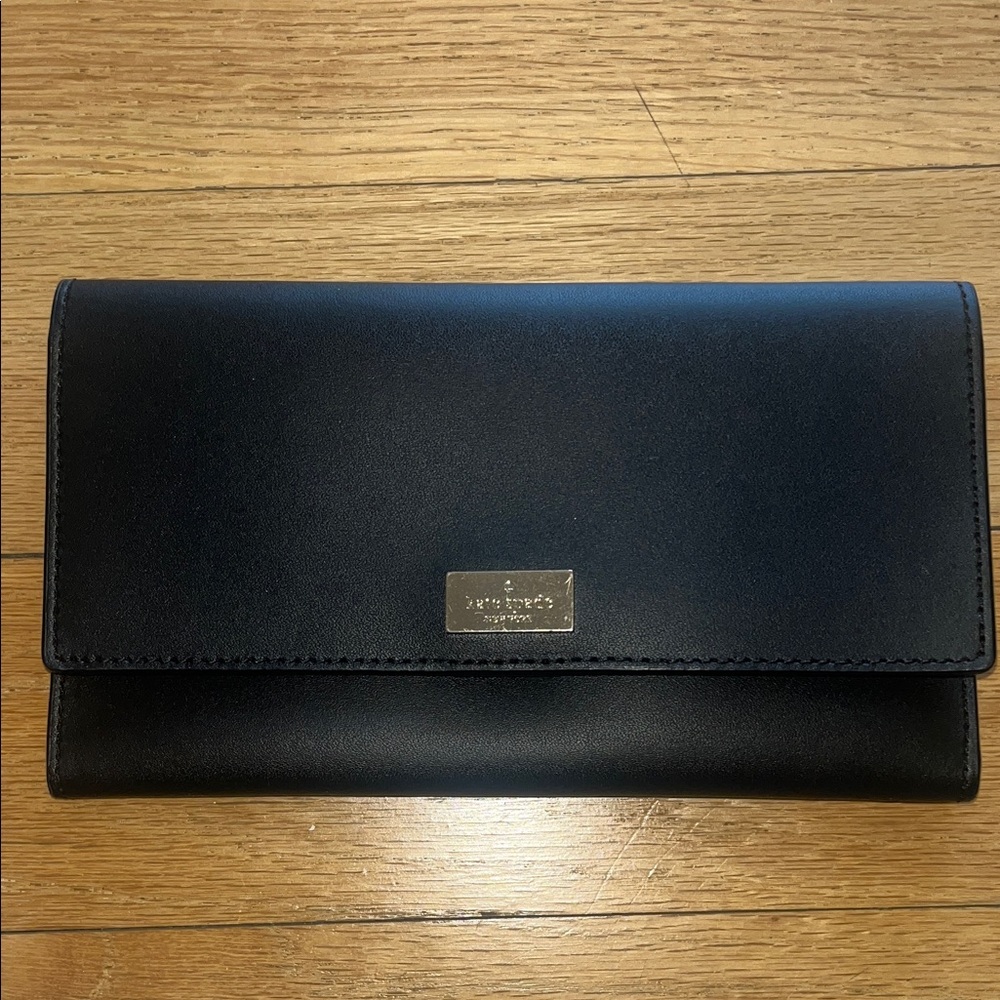 Kate Spade Black Leather Wallet with Silver Accent